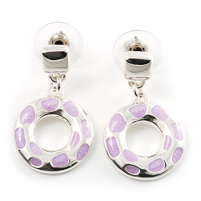 Lilac Pink Enamel 'Donut' Drop Earrings - main view