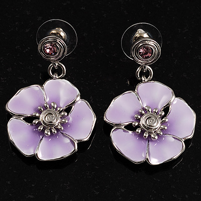 Lilac Enamel Flower Drop Earrings - main view