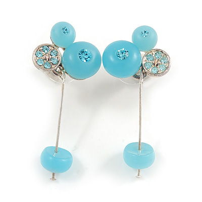 Aqua Blue Resin Bead Drop Earrings - main view
