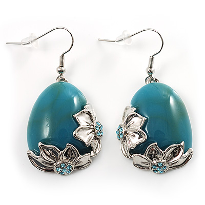 Turquoise Style Crystal Floral Drop Earrings - main view