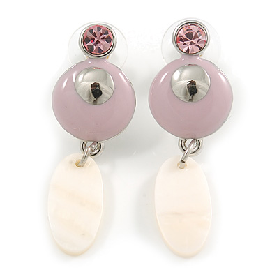 Pink Enamel Crystal Drop Earrings - main view