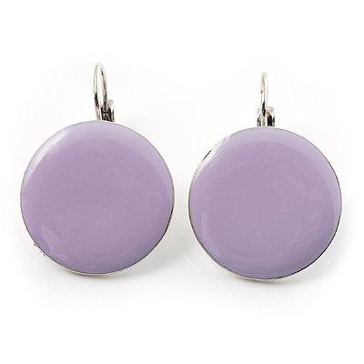 Lilac Pink Small Round Enamel Drop Earrings - main view