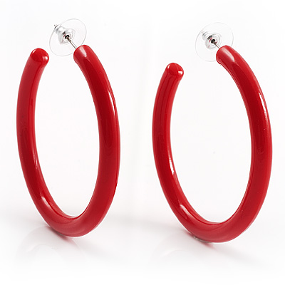 Red Plastic Hoop Earrings - main view