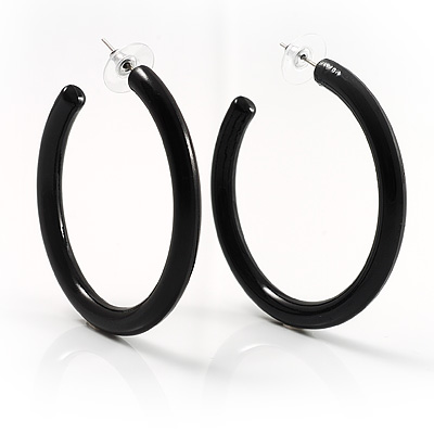 Black Plastic Hoop Earrings - main view