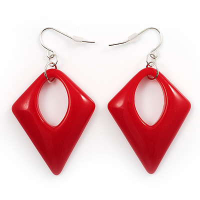 Bright Red Plastic Triangular Hoop Earrings - main view