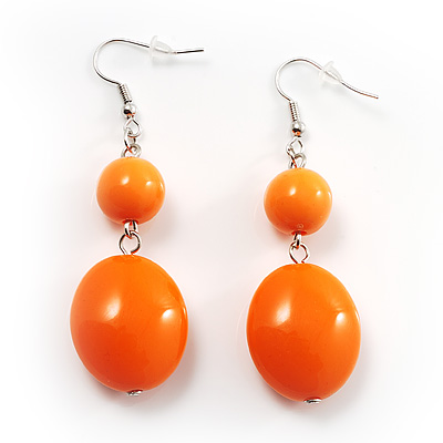 Orange Plastic Bead Drop Earrings - main view