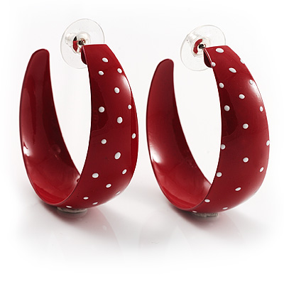 Red Wide Polka Dot Hoop Earrings - main view