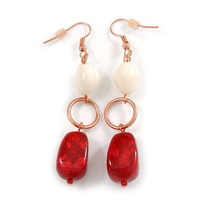 Fancy Bead Drop Earrings (Red&White) - main view