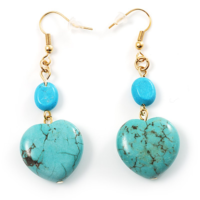 Turquoise Stone Drop Heart Earrings - main view