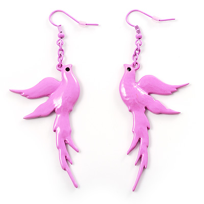 Pink Metal Bird Dangle Earrings - main view