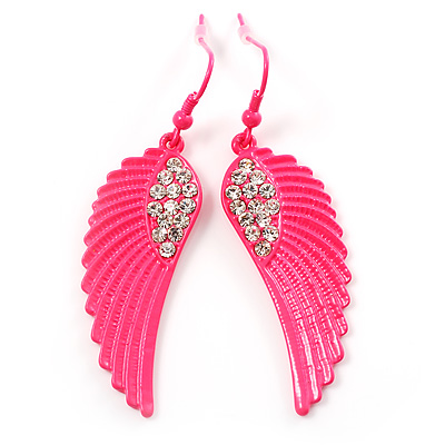 Deep Pink Crystal Wing Drop Earrings - main view