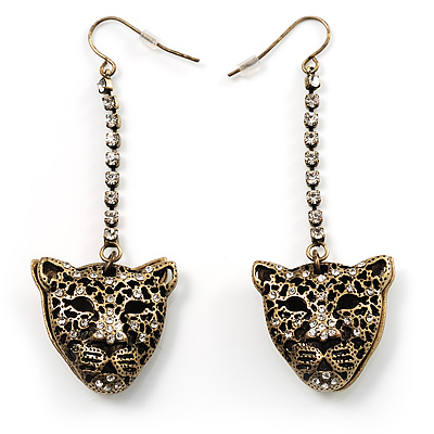 Vintage Tiger Crystal Drop Earrings (Antique Gold) - main view