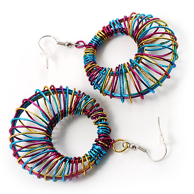Funky Multicoloured Wire Hoop Earrings - main view