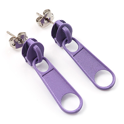 Small Lavender Metal Zipper Stud Earrings - main view