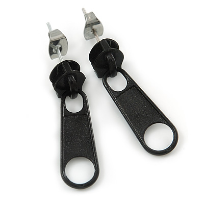 Small Black Metal Zipper Stud Earrings - main view
