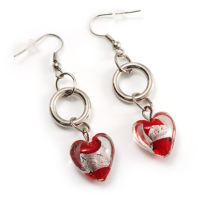 Red Heart Glass Drop Earrings - main view