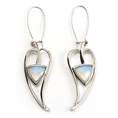 Contemporary Crystal Leaf Drop Earrings (Silver Tone)