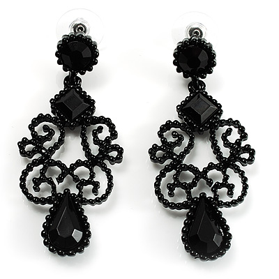 Black Gothic Bead Drop Earrings - main view