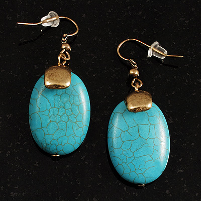 Vintage Turquoise Style Drop Earrings (Antique Gold Tone) - main view