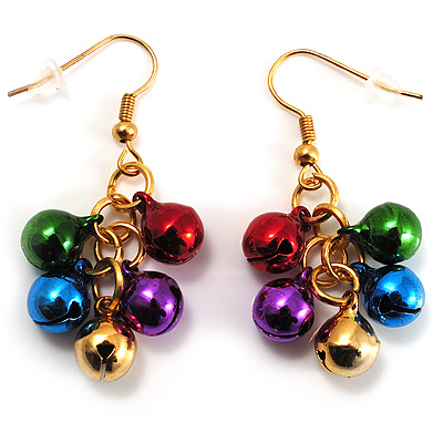 Gold-Tone Multicoloured Metal Bead Drop Earrings - main view
