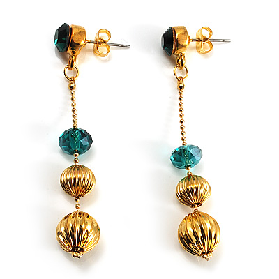 Gold Plated Emerald Green Crystal Drop Earrings - main view