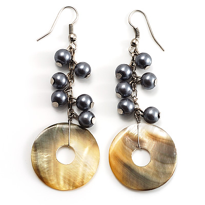 Mother of Pearl Bead Drop Earrings (Silver Tone) - main view