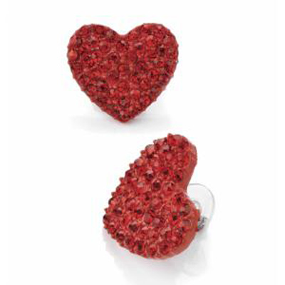 Bright Red Swarovski Crystal Heart Stud Earrings (Silver Tone) - main view