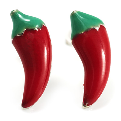 Hot Red Chilly Enamel Stud Earrings - main view