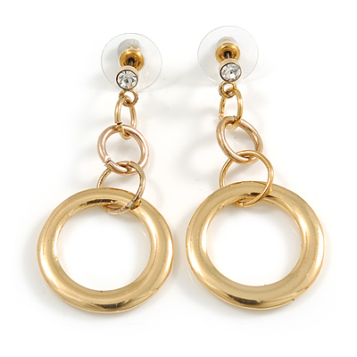 Gold Tone Crystal Hoop Drop Earrings - 5cm Drop - main view