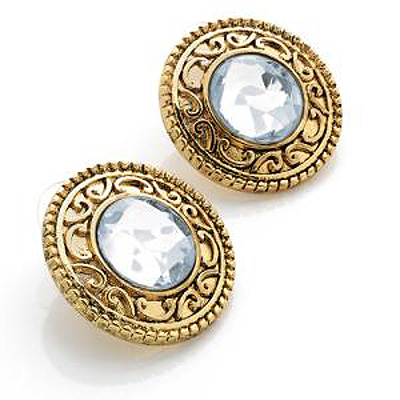 Antique Gold Jewelled Round Stud Earrings - 2.7cm Diameter - main view