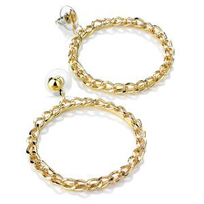 Gold Tone Chain Style Hoop Drop Earrings - 5cm Diameter - main view