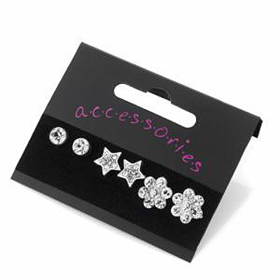 Clear Jewelled Stud Earrings (Set of 3 Floral) - main view