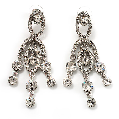 Stunning Clear Swarovski Crystal Chandelier Earrings (Silver Tone)