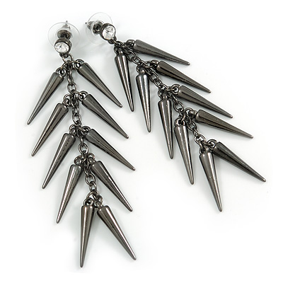 Gun Metal 'Spike' Drop Earrings - 8cm Length - main view