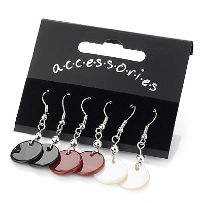 Set Of 3 Shell Drop Earrings (Black, Red & White) - 4cm Length - main view