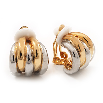 2-Tone 'Shell' Clip On Earrings -15mm Diameter - main view