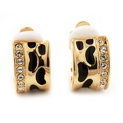 Small C-Shape Diamante Animal Print Clip On Earrings (Gold Tone) - main view
