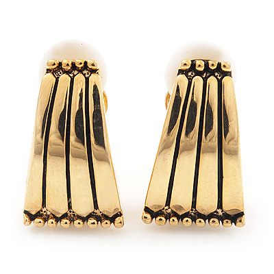 Gold Plated Triangular Clip-On Earrings - 2cm Length - main view