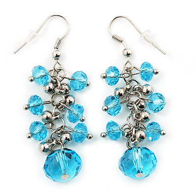 Light Blue Acrylic Bead Drop Earrings - 5cm Length - main view