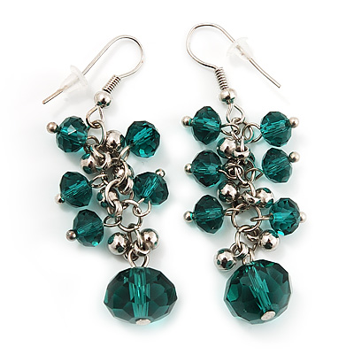 Emerald Green Acrylic Bead Drop Earrings - 5cm Length - main view