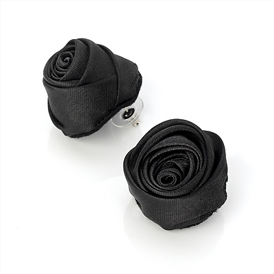 Large Stylish Fabric Rose Stud Earrings (Silver Tone Finish) - 3cm Diameter - main view