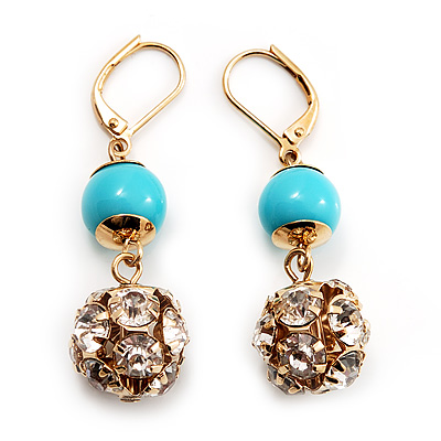 Gold Plated Crystal Ball Drop Earrings - 4cm Length - main view