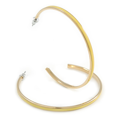 Yellow Enamel Thin Hoop Earrings (Gold Plated Metal) - 6cm Diameter - main view