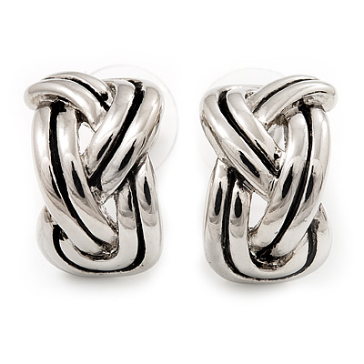 C-Shape 'Plaited' Stud Earrings (Silver Tone)