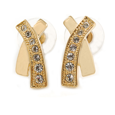Gold Plated Crystal 'Cross' Metal Stud Earrings - 2cm Length - main view
