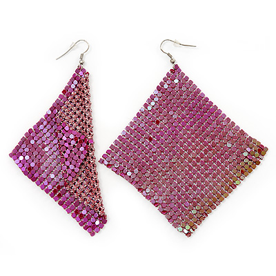 Disco Mesh Red-Violet Drop Earrings (Silver Plated Metal) -10cm Length - main view