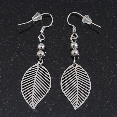 Delicate Filigree 'Leaf' Drop Earrings In Silver Plating - 5cm Length - main view