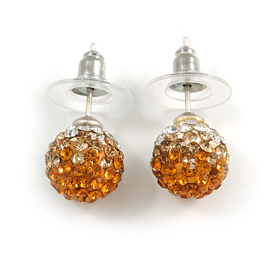 Orange/Citrine/Clear Swarovski Crystal Ball Stud Earrings In Silver Plated Finish -10mm Diameter - main view