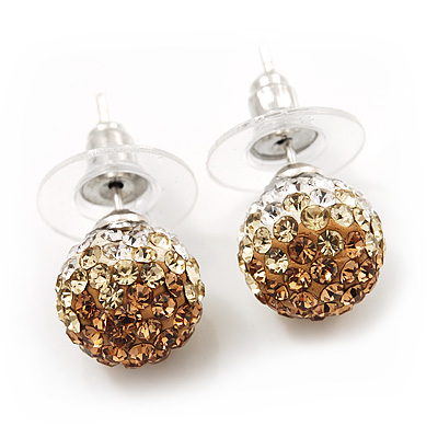Light Citrine/Champagne/Clear Swarovski Crystal Ball Stud Earrings In Silver Plated Finish -10mm Diameter - main view