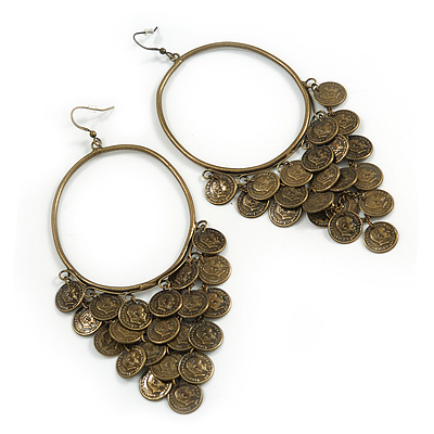 Oversized Coin Hoop Earrings In Bronze Finish - 13cm Length - main view